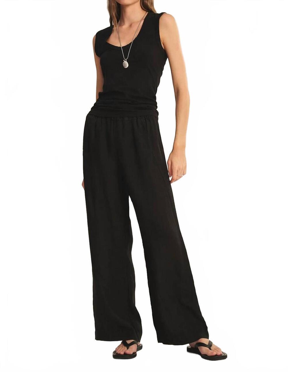 NEW VELVET BY GRAHAM & SPENCER lola wide-leg linen pants in black